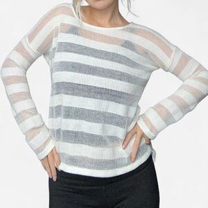 white striped sheer knit sweater
